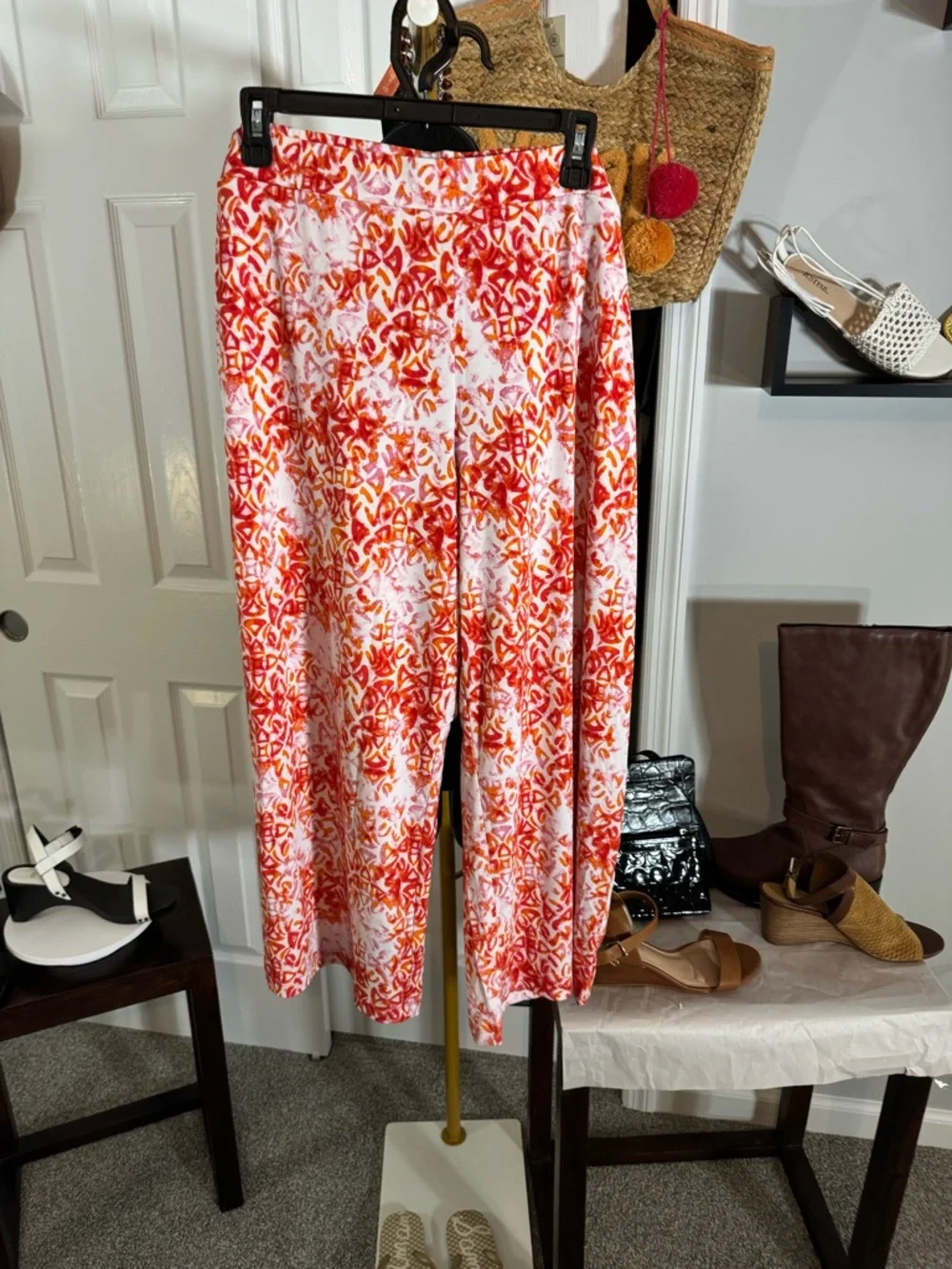 Susan Graver Pink and Orange Printed Culotte Pants - Picture 3 of 6